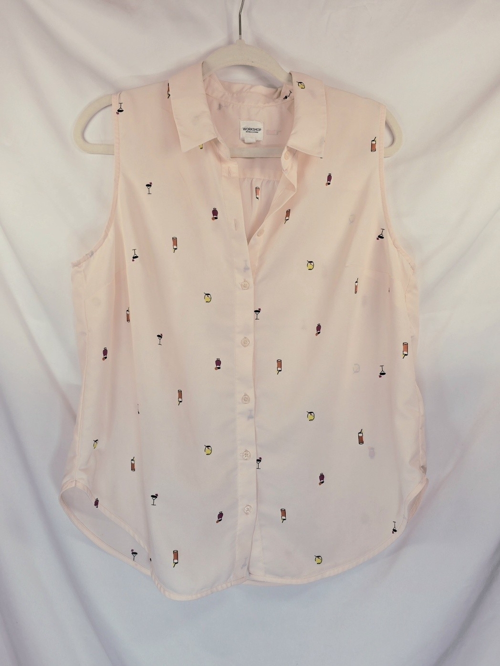 Workshop Republic Clothing Whimsy  Soft Pink Cocktail Print Sleeveless Top Sz L